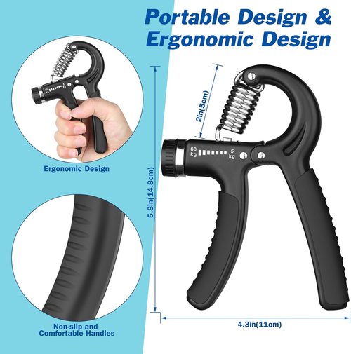 AIXPI Hand Grip Strength Trainer - Adjustable Resistance 11-132 Lbs | Forearm Exerciser for Muscle Building & Recovery