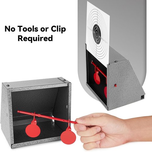 GearOZ BB Gun Target Trap - Catch Box with 20 Shooting Papers & Spinning Metal Silhouettes | Small Size for Indoor & Backyard Use
