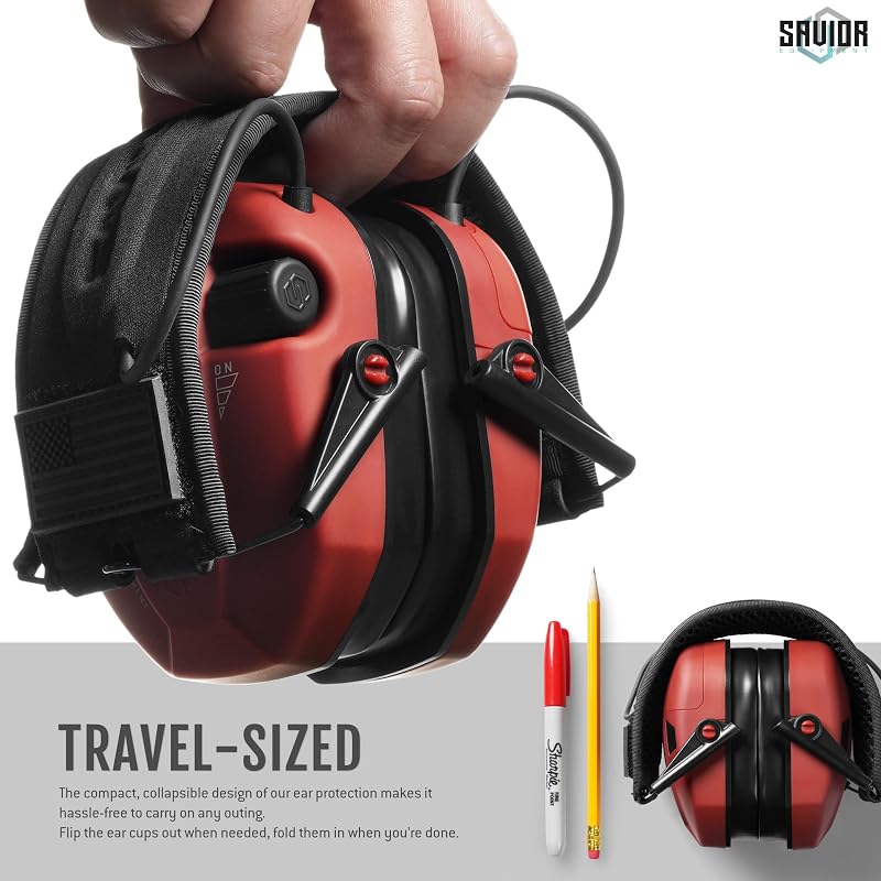 Savior Equipment Apollo Electronic Earmuffs with Gel Ear Pads, 24dB NRR — Carmine Red