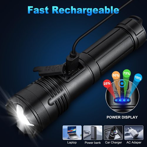 KINGCAESAR Flashlights 90,000 High Lumen - 2 Pack, Ultra Bright Rechargeable Flashlight with 7 Light Modes, LED Flash Light with High Power Battery, IPX7 Waterproof for Home Camping