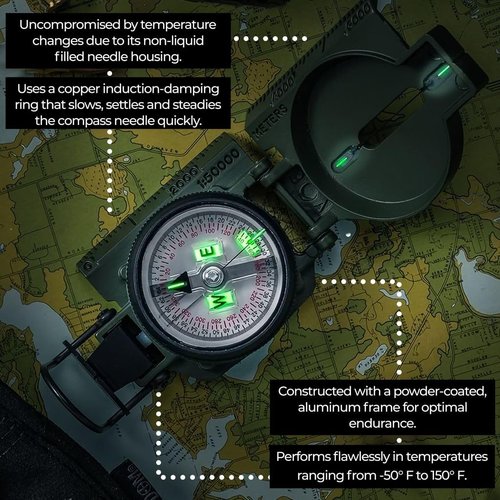 Cammenga Official US Military Tritium Lensatic Compass, Olive Drab Accurate Waterproof Hand Held Compasses with Pouch for Hiking Camping Navigation Survival Backpacking Orienteering