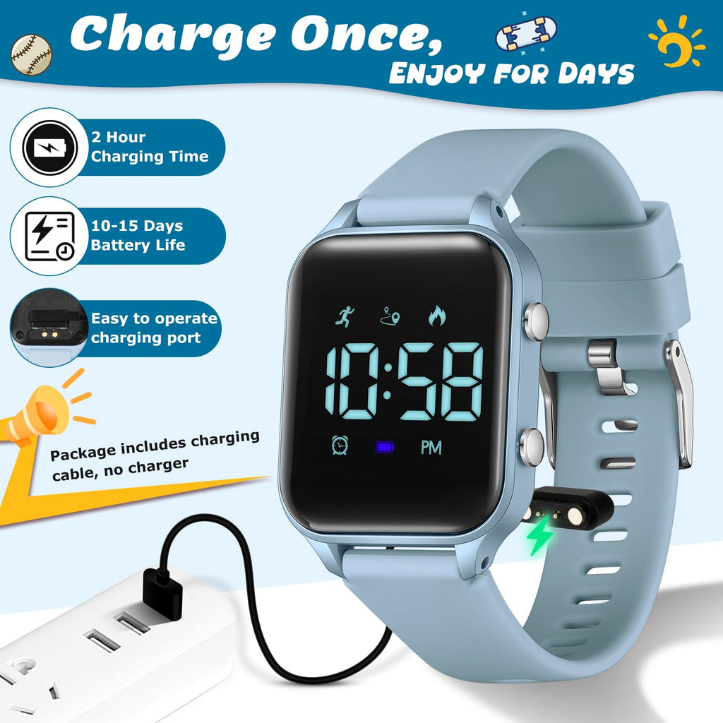 Timever Kids Digital Watches for Boys Girls, Sports Watch with Fitness Tracker, Pedometer, Alarm Clocks, Stopwatch, No App Needed Waterproof Kids Watch, Gift for Teens Student Girls Boys Ages 5-14
