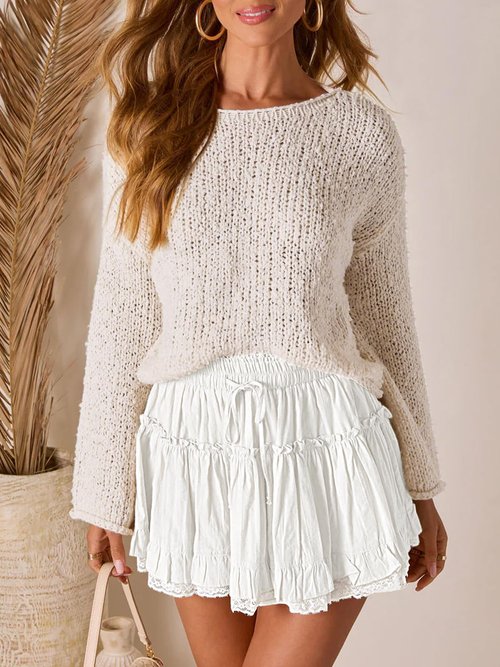 Aoudery Flowy Shorts for Women Lace Ruffle Tiered Mini Skirt Casual Boho High Waisted Tennis Golf Skorts Concert Outfits-White S