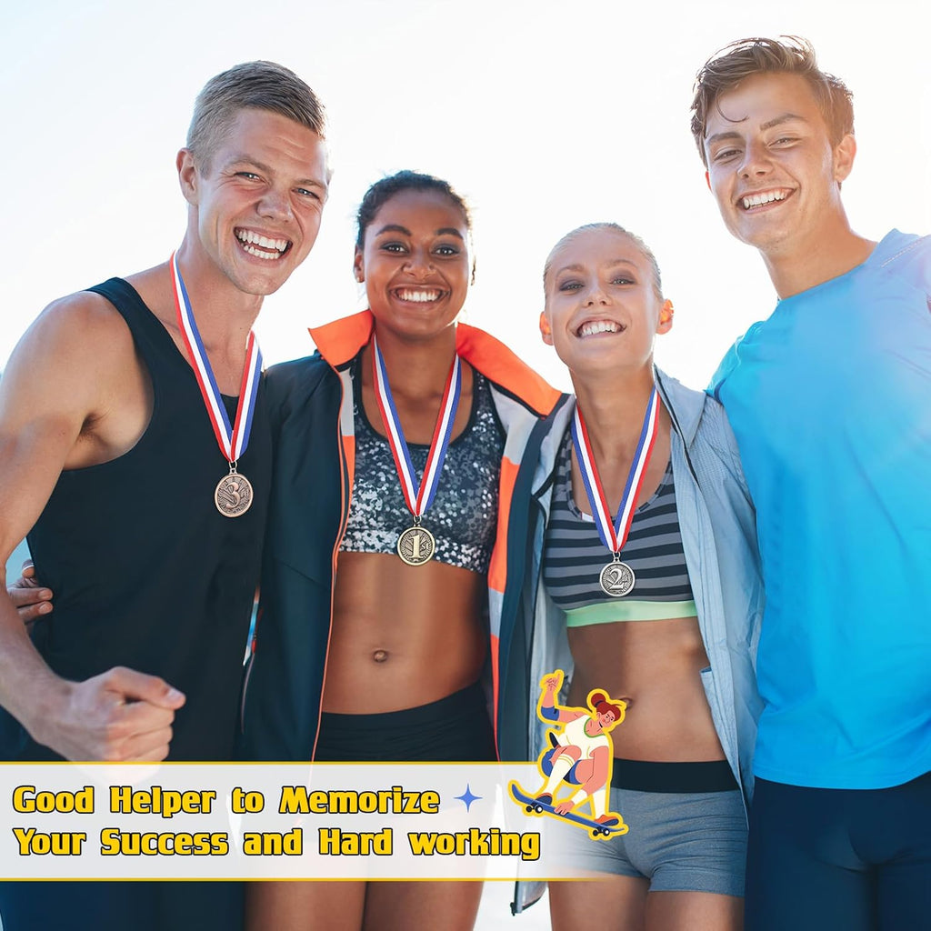 RoundFunny Award Medals - 1st, 2nd, 3rd Place Gold, Silver & Bronze Medals with Neck Ribbon | 2-Inch Trophy for Sports Competitions