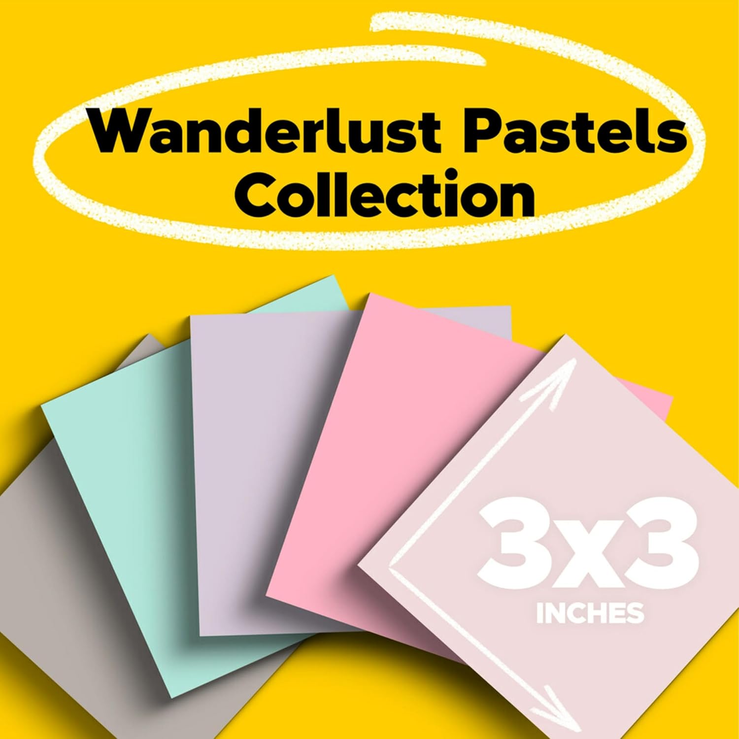 Post-it Super Sticky Notes - 100% Recycled Paper, 3" x 3", 5 Pads in Wanderlust Pastels | Eco-Friendly Office Supplies