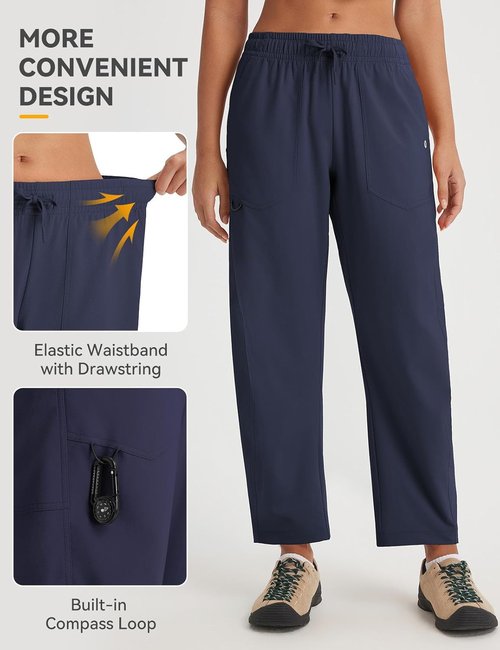 Baleaf Women's Lightweight Water-Resistant Barrel Pants - 5 Pocket Travel & Hiking Trousers