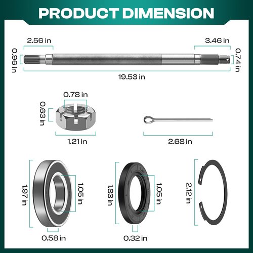 DRIVE UP Golf Cart Rear Axle Shaft with Bearing Seal for 1994.3-2009 EZGO Gas TXT, Medalist, ST, MPT Models, Passenger Side Rear Spline Axle Shaft Kit OEM# 72057G01 72057-G01 26811-G01