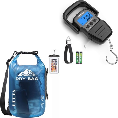 HEETA Waterproof Dry Bag - Transparent Blue 5L with Fish Scale & Backlit LCD Display
