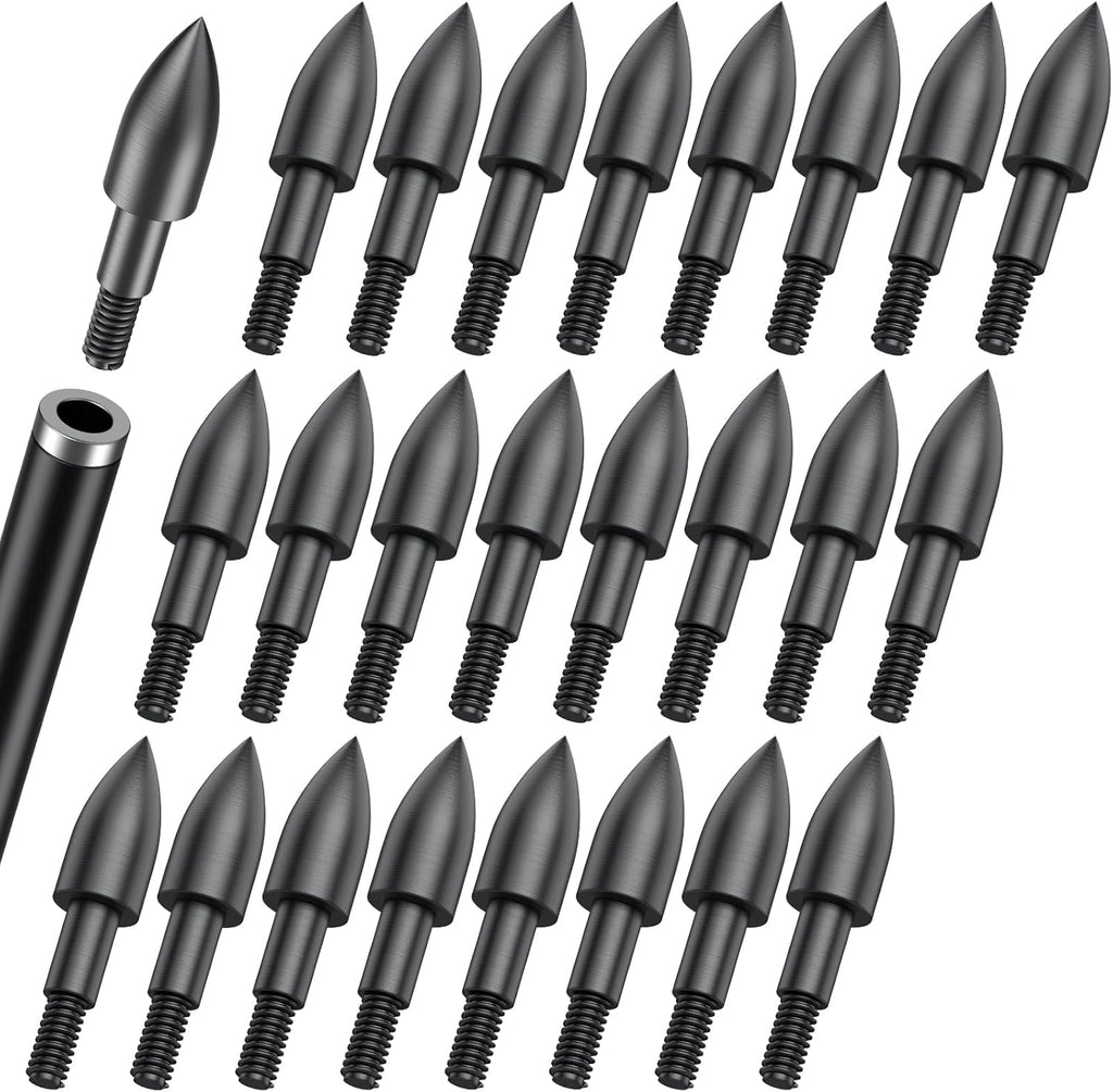 Pawfly Archery Field Tips - 24 Pcs Steel Screw-In Bullet Points for Recurve & Compound Bows | 5/16" Size