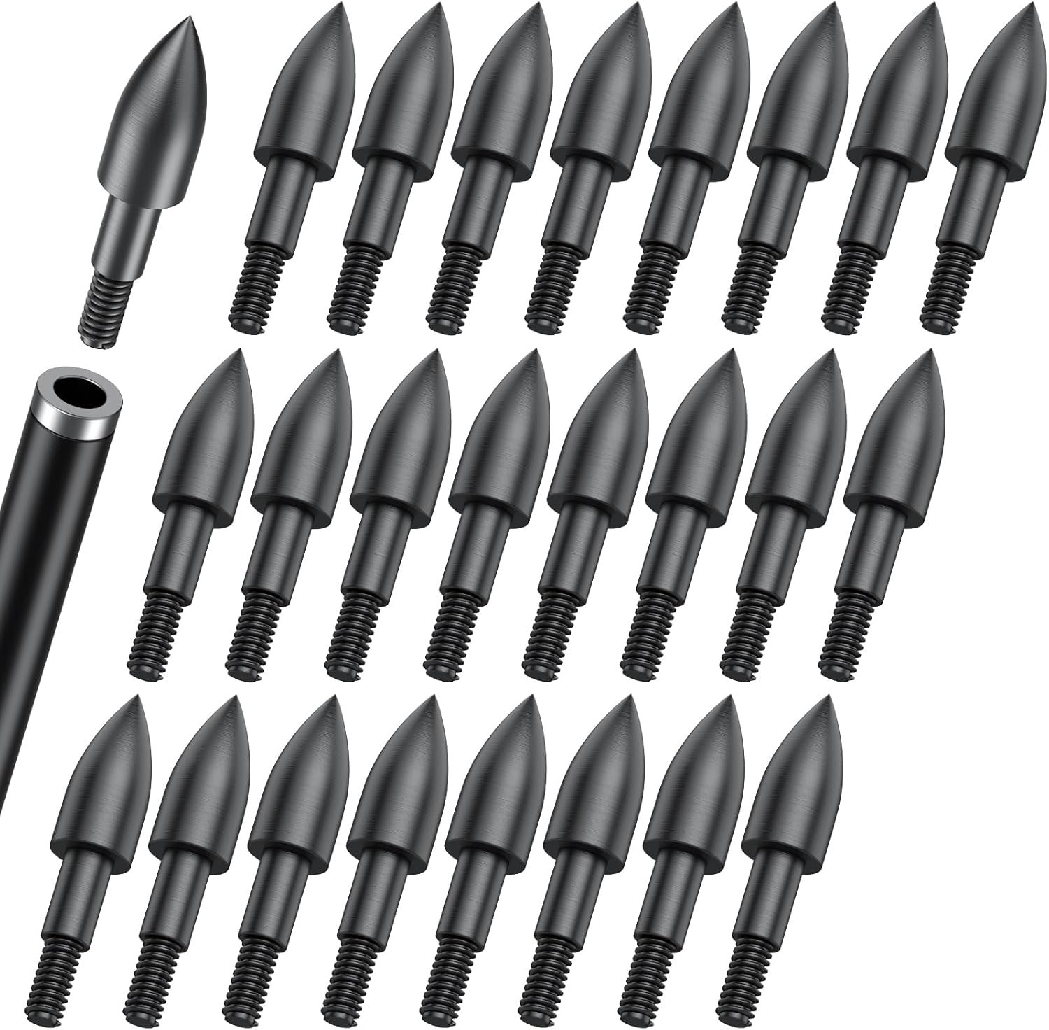 Pawfly Archery Field Tips - 24 Pcs Steel Screw-In Bullet Points for Recurve & Compound Bows | 5/16" Size