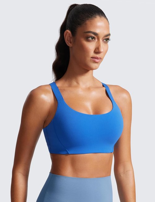 CRZ YOGA Women's Racerback Padded Sports Bra - Medium Impact, Adjustable Straps, Scoop Neck Top