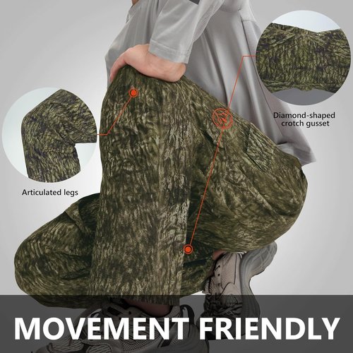 BASSDASH Youth Camo Hunting Pants - Water Resistant & Breathable Cargo Design for Kids