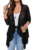 Plus Size Lightweight Cardigan for Women - Kimono Beach Cover Up, Half Sleeve, Hollow Out