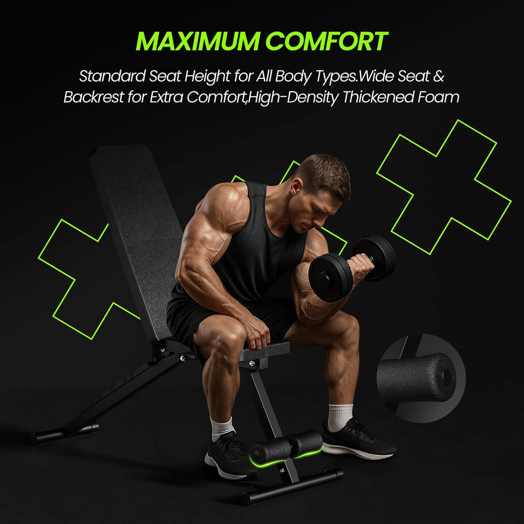 Skiennix Adjustable Weight Bench - Foldable Home Gym Equipment for Full Body Fitness | 600LBS Capacity