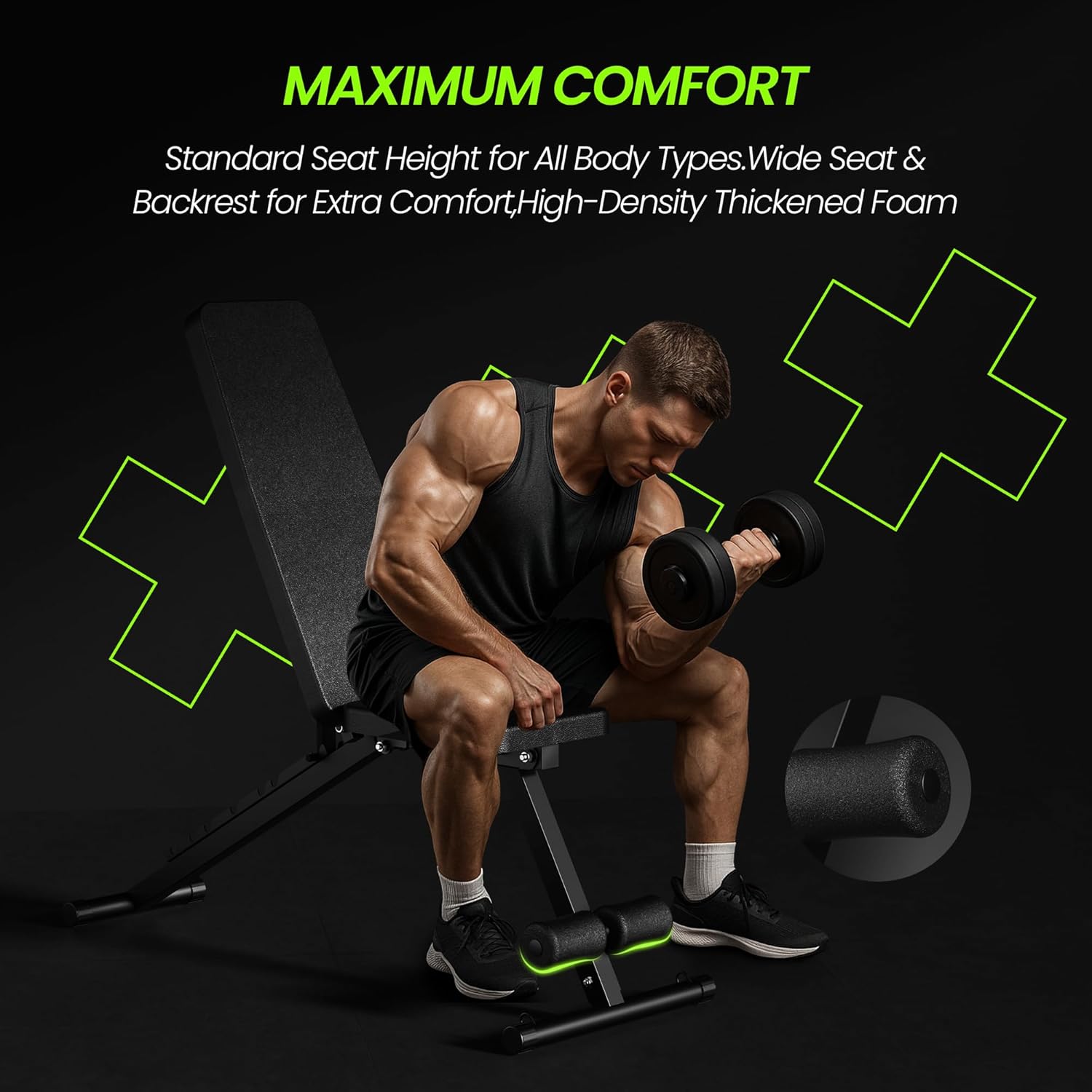 Skiennix Adjustable Weight Bench - Foldable Home Gym Equipment for Full Body Fitness | 600LBS Capacity