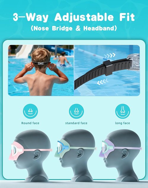 Aegend Kids Swim Goggles - Anti-Fog UV Protection with Nose Cover | Comfortable Fit for Ages 3-14