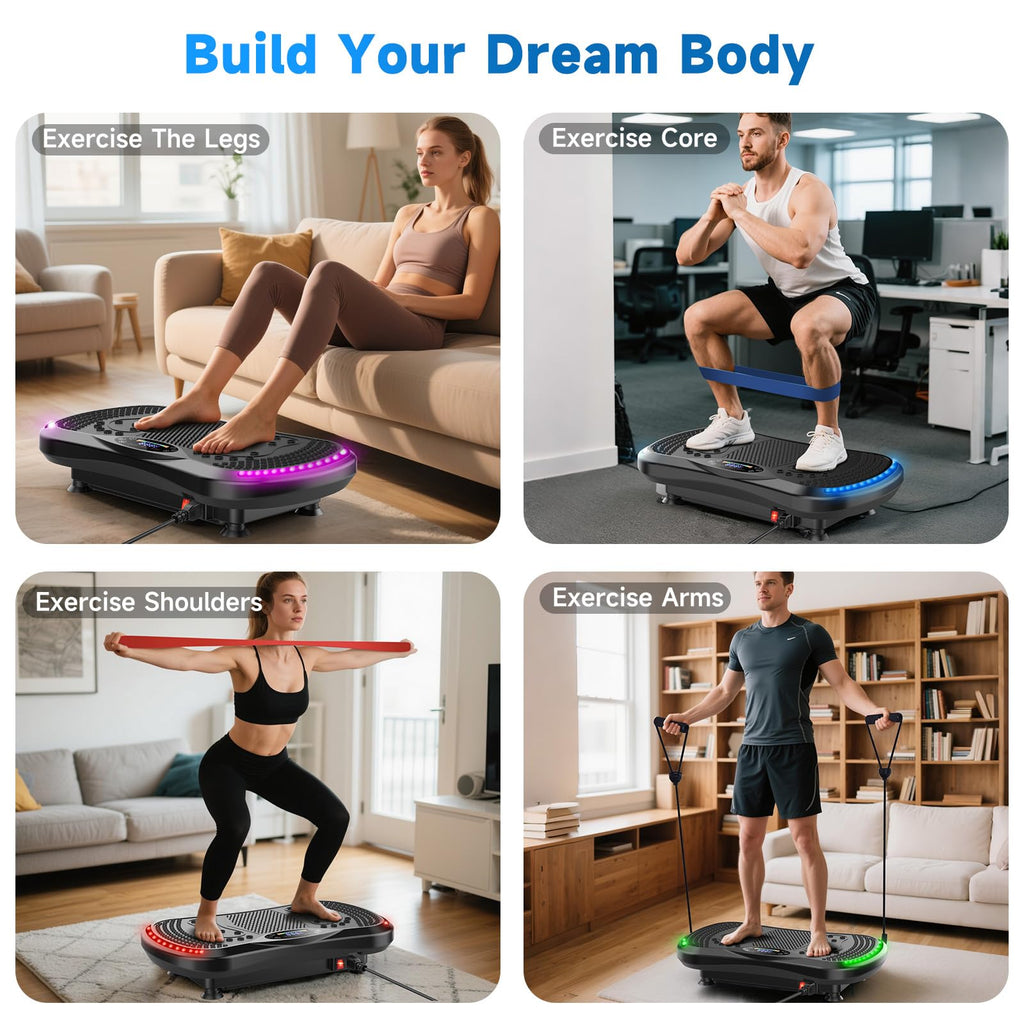 Vibration Plate Exercise Machine for Lymphatic Drainage, Vibration Machine for Full-Body Weight Loss Shaping, Vibrate Fitness Platform 400 Lbs & 200 Adjustable Speeds for Women Men Home (Black)
