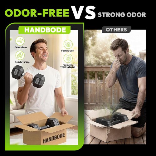 HANDBODE Hex Dumbbell Set - Rubber Encased Weights for Home Gym | 2.5-65 lb Strength Training Set