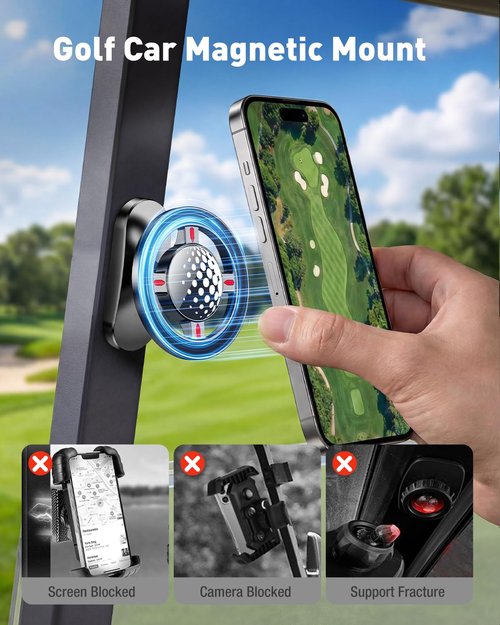 NEVERLAND Magnetic Golf Cart Phone Holder, 360° Rotation Golf Cart Phone Mount Compatible with MagSafe iPhone and Android, Golf Cart Accessories Gifts for Men Women Golfers