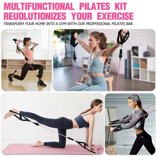 CINDALOG Pilates Bar Kit with Resistance Bands, Multifunctional Pilates Bar for Women & Men with Heavy-Duty Metal Adjustment Buckle, Pilates Home Equipment for Full Body Workouts