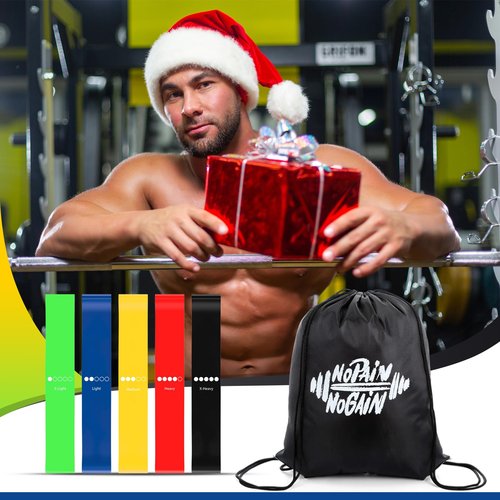 Motionchic 30 Set Include 150 Pcs Resistance Bands Bulk with 30 Pcs Drawstring Backpack - Loop Exercise Bands for Gift Gym Members Sports Class Students Christmas 5 Pieces Each Set with Storage Bag