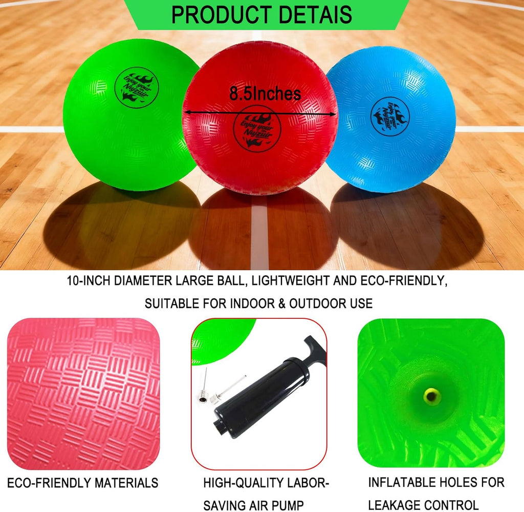 Skiennix 10-Inch Dodgeball Balls - Durable Rubber Kickball for Kids | Indoor & Outdoor Play with Pump