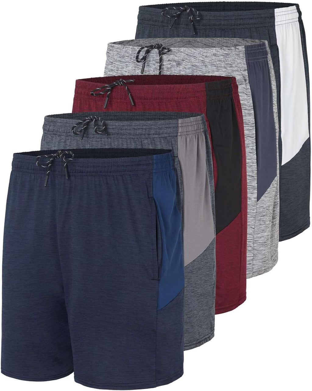 Real Essentials Men's Dry-Fit Running Workout Shorts - 5" Inseam, Pockets & Drawstring | Big & Tall Available