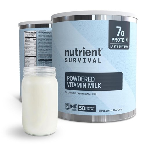 Nutrient Survival Vitamin Powdered Milk - Freeze-Dried Emergency Food Supply | 21 Essential Nutrients, Gluten & Soy Free, 50 Servings