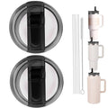 2PC Replacement Leak Proof Tumbler FLIP Lid With Straw - Fit For Stanley ProTour Quencher and Quencher H2.0 40oz,64oz Tumbler (2Black, 40oz and 64oz)