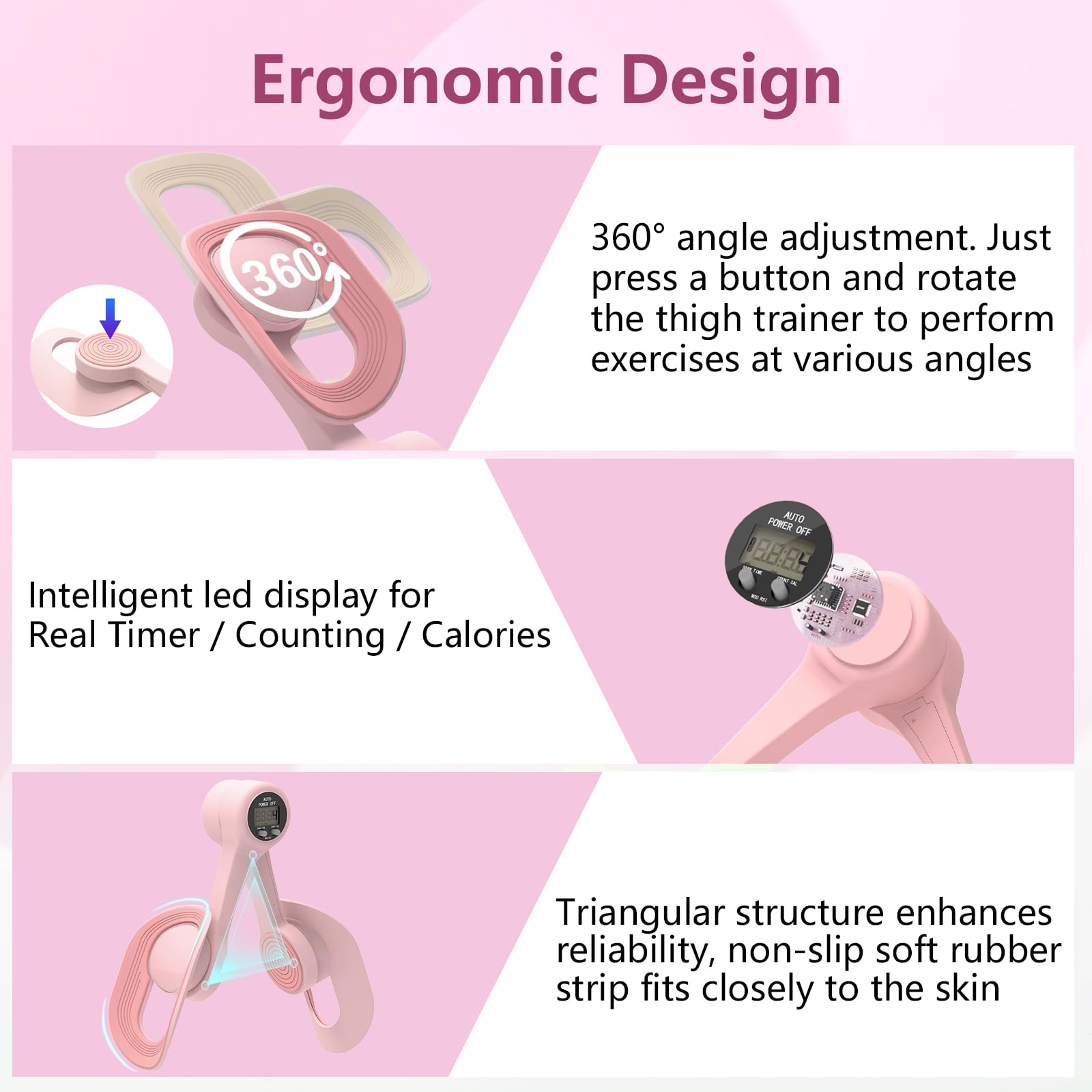 Thigh Trainer, 360°Adjustable Pelvic Floor Muscle Trainer with LED Display, Inner Thigh Exerciser with 20LB Resistance Band for Women, Home Fitness Equipment for Hip, Leg, Arm