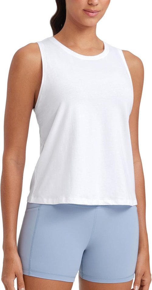 CRZ YOGA Women's Pima Cotton Sleeveless Tank Top - Comfortable Athletic Yoga Shirt