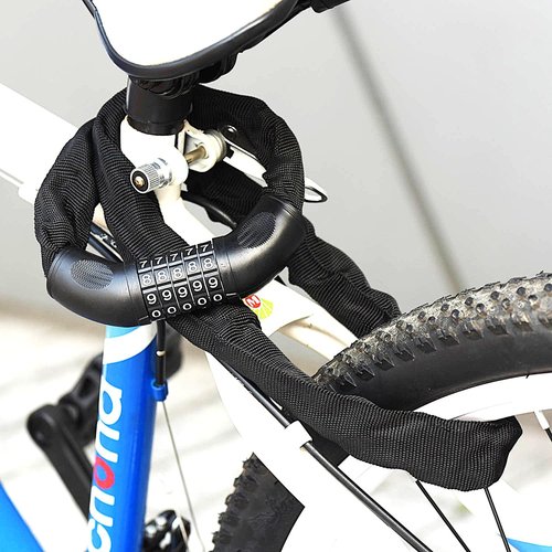 1M Bicycle Chain Heavy Duty 5 Digit Lock Combination Code Thick Bike Chain Motorbike Lock (Black)