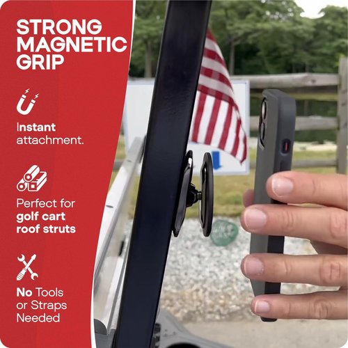 Maxby Golf Cart Magnetic Phone Mount, MagSafe Compatible Phone Holder for Golf Cart Roof Strut, Attaches to Any Metal Surface, Strong Dual Magnets, Adjustable Ball Joint, Compact Pocket Size