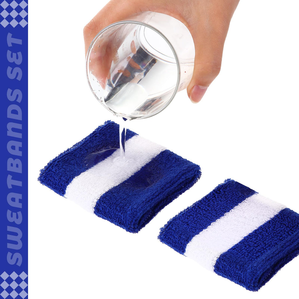Bememo 12 Pcs Sweatbands Wristband Sweat Wrist Band Competitions Absorbent Sweatbands for Men Women Sports Running(3.15",Blue, White, Blue)
