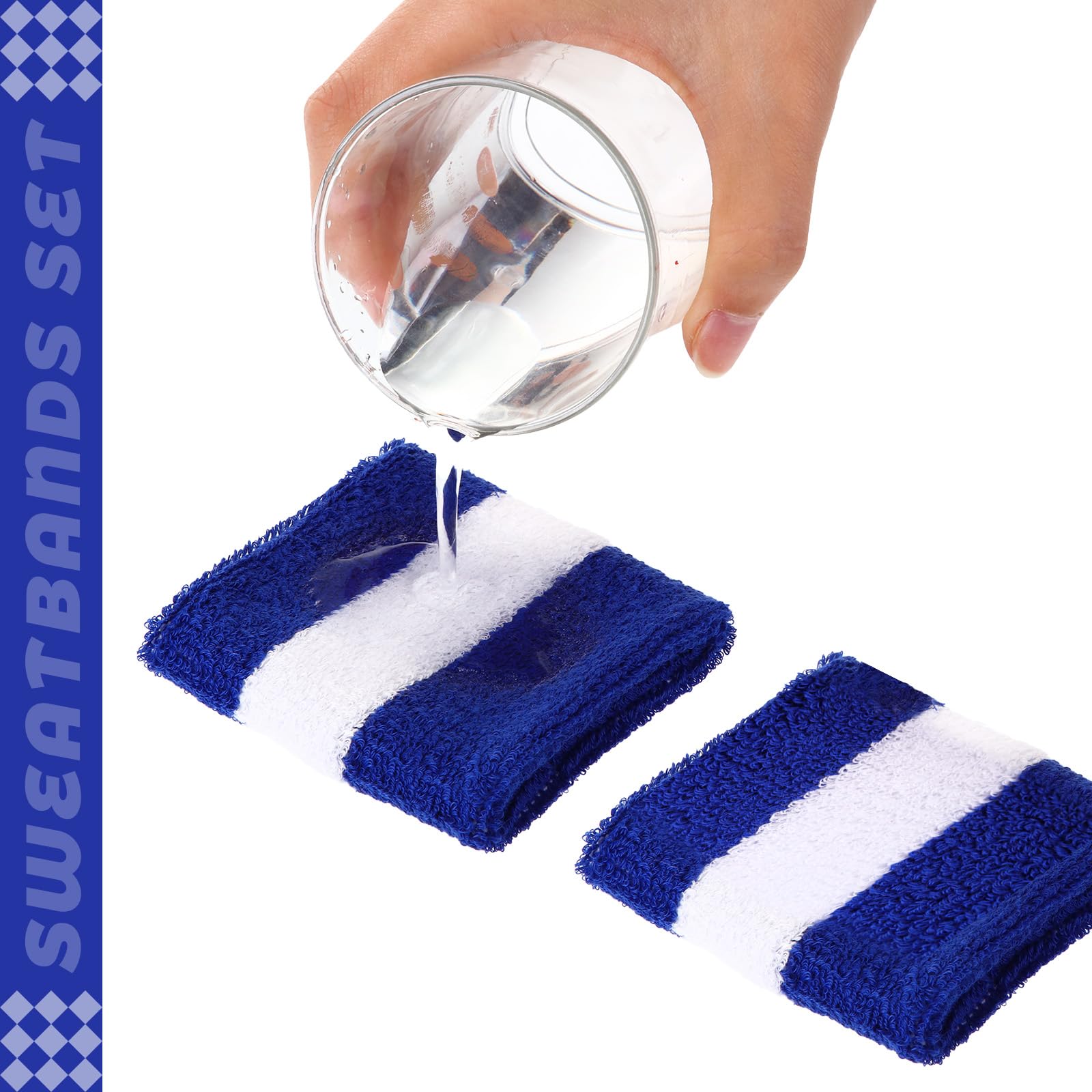 Bememo 12 Pcs Sweatbands Wristband Sweat Wrist Band Competitions Absorbent Sweatbands for Men Women Sports Running(3.15",Blue, White, Blue)