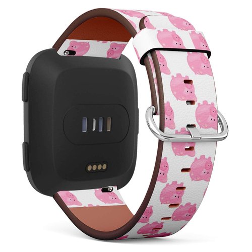 Q-Beans Replacement Band, Compatible with Fitbit Versa/Versa 2 / Versa Lite - Leather Band Bracelet Strap Wristband Accessory with Quick-Release Pins // Pig Piggy Bank