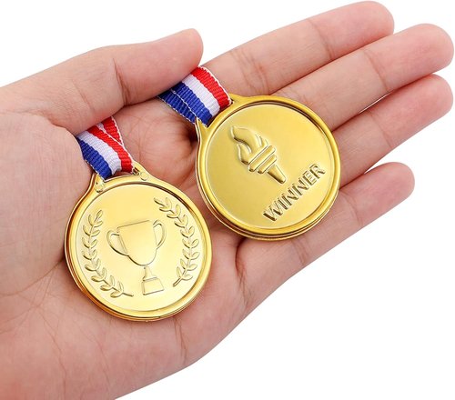 Caydo Gold Medals for Kids - 200 Count Plastic Award Medals for School Sports Competitions