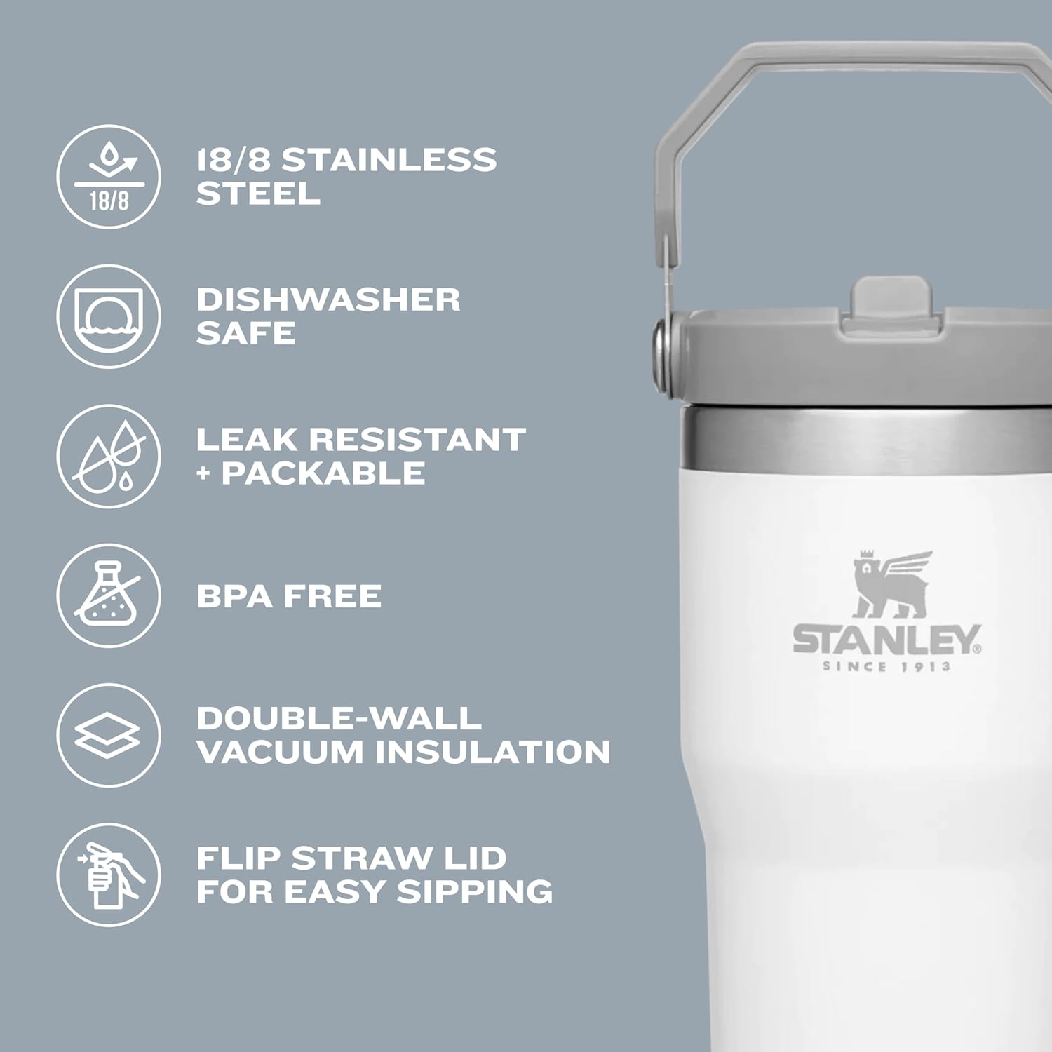 Stanley IceFlow 20 oz Flip Straw Tumbler - Insulated Stainless Steel, Leak Resistant, BPA-Free | Fog