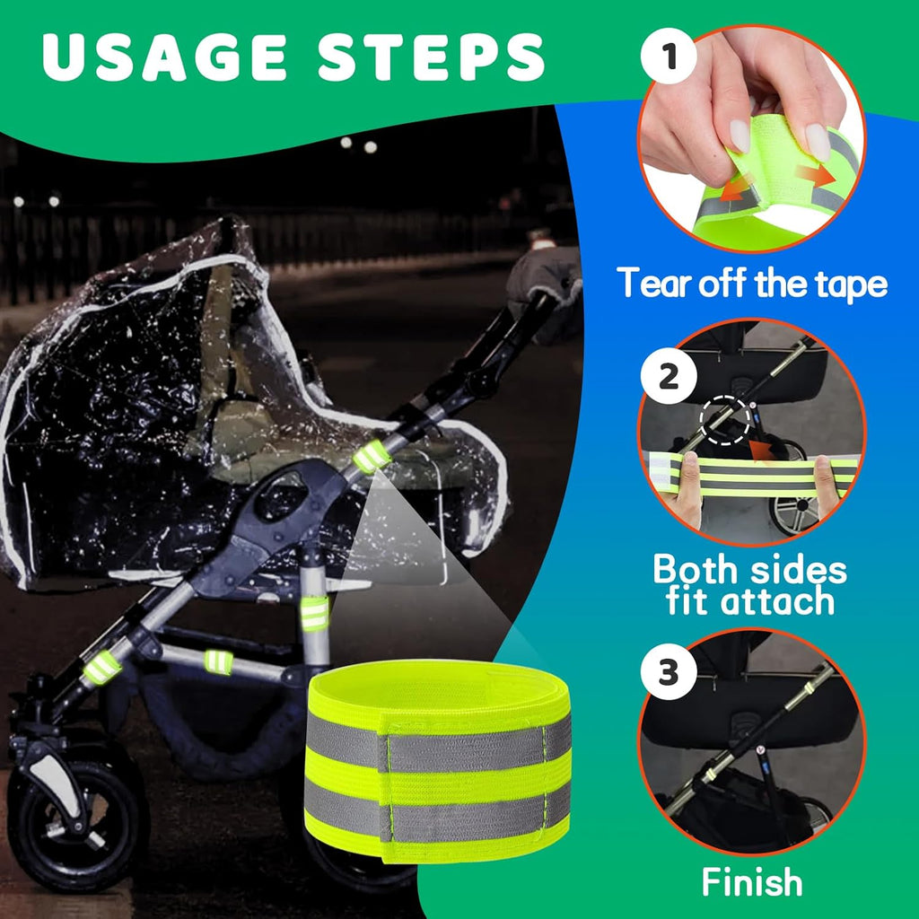 Skiennix Reflective Bands - High Visibility Elastic Reflectors for Strollers | 6-Pack for Night Safety