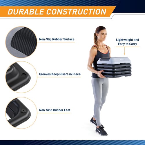 Circuit Fitness by Marcy Adjustable Height Aerobic Step Platform - Non-Slip Rubber Surface, 16x16 Inches