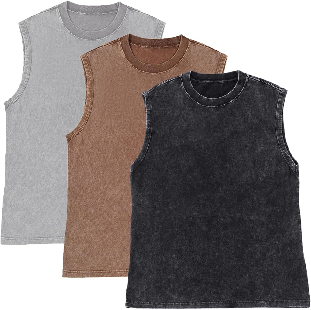 Wrenpies Men's Cotton Gym Tank Top - Sleeveless Acid Wash Muscle Shirt for Running & Beach Wear