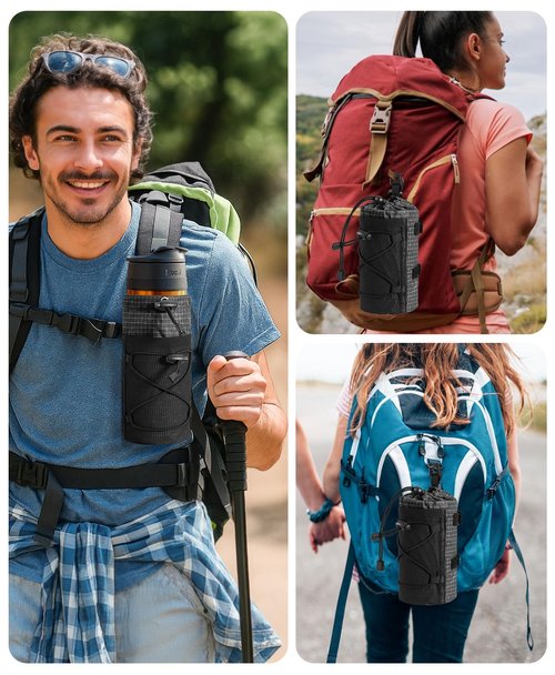 Neverwhy Large Water Bottle Holder Pouch Bag, Backpack Water Bottle Holder Mesh Bag Carrier Fits for 10-32oz Bottles, Heavy-Duty Water Bottles Holder Accessories for Hiking, Sports, Travel, Outdoor