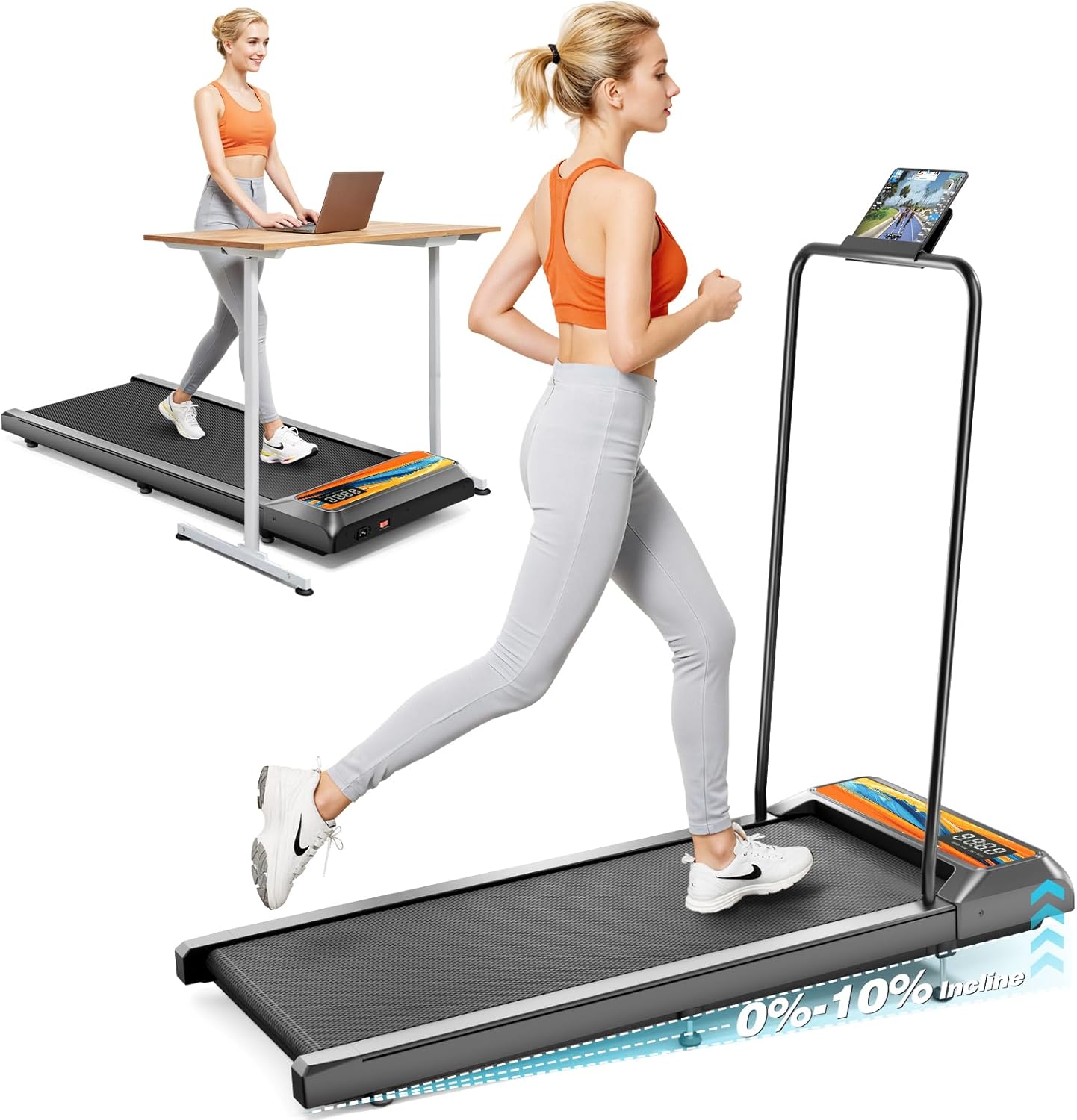 Skiennix Walking Pad Treadmill - Compact Design with 10% Incline for Home Fitness