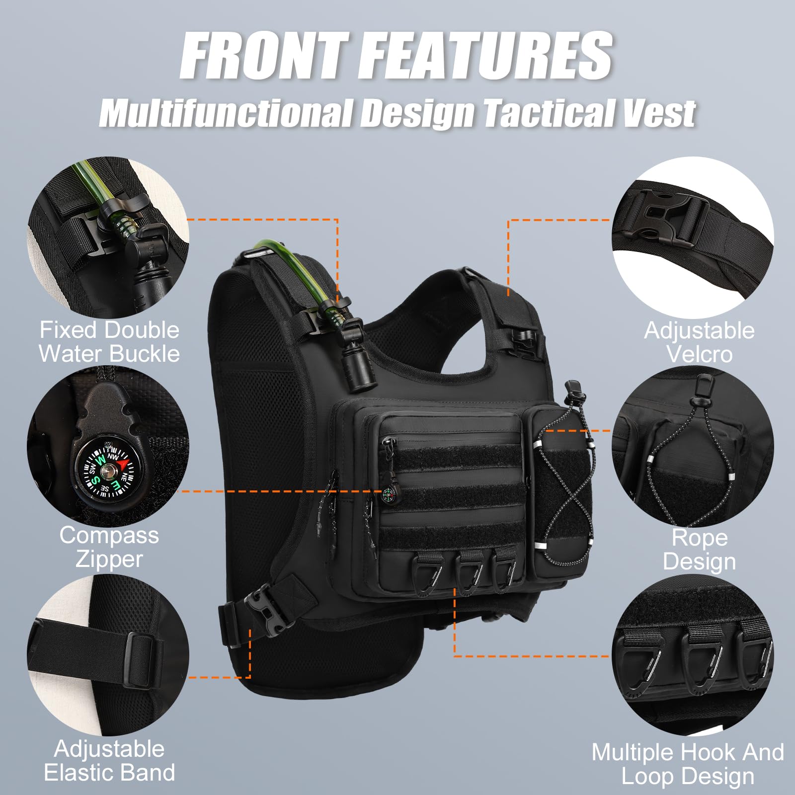 ONETOALL Running Vest with 2L Leakproof Water Bladder, Chest Pack for Hunting with Insulated Compartment for Men & Women Running, Cycling, Camping, Hiking, Skiing