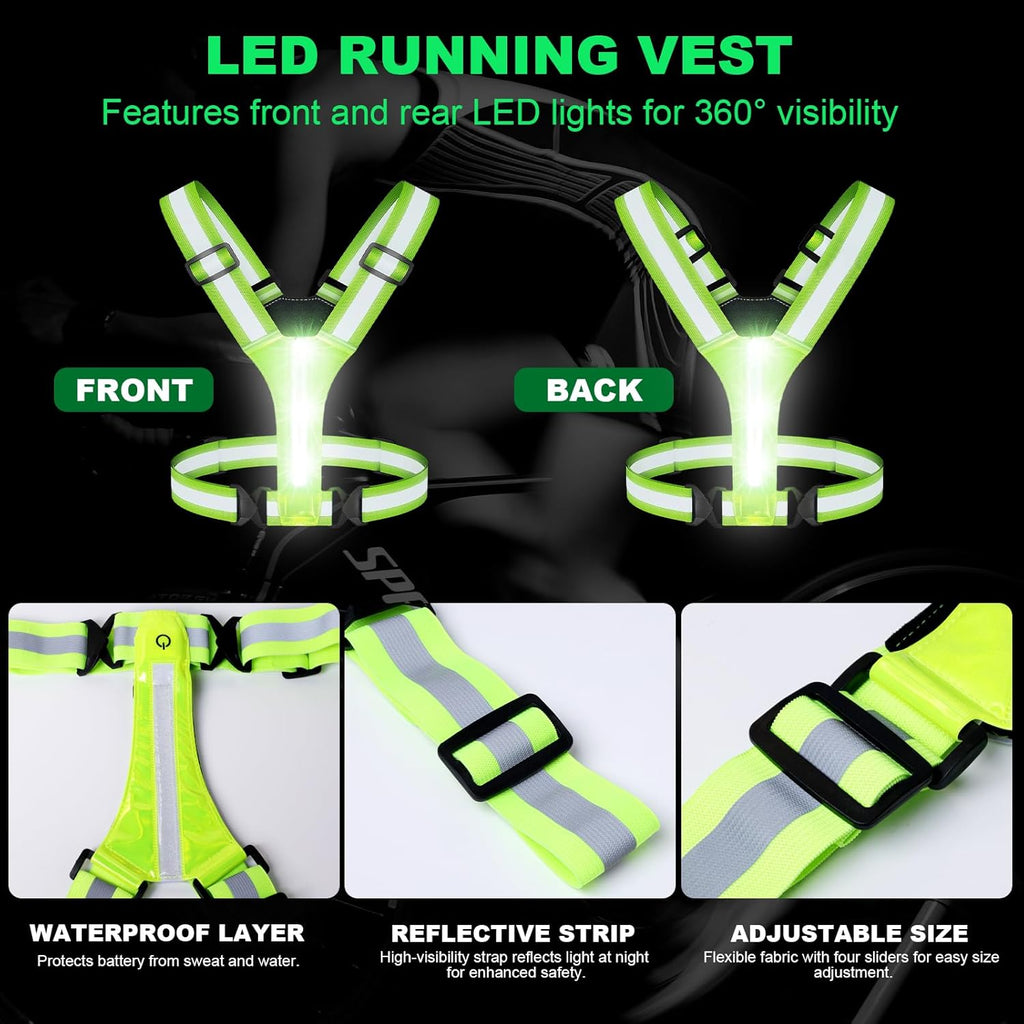 Skiennix Reflective Running Vest - Rechargeable LED Armband for Night Safety | Adjustable Size for All Ages