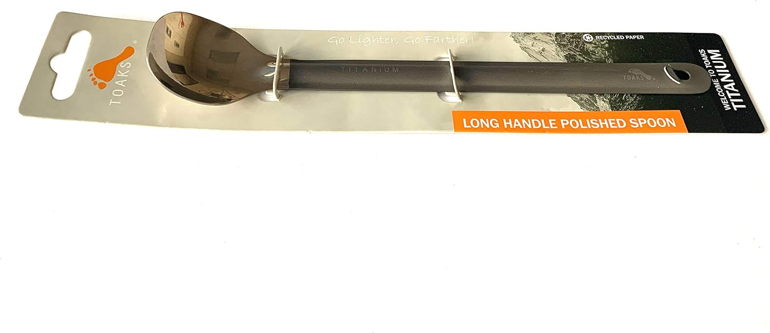 TOAKS Titanium Long Handle Spoon - Polished Bowl for Easy Serving | Lightweight & Durable Design