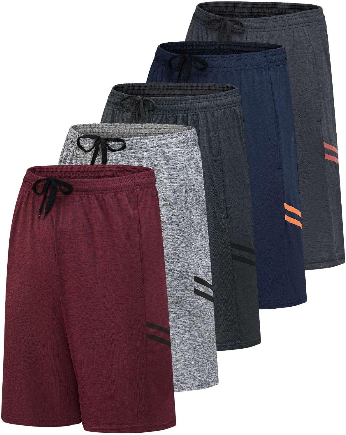 Real Essentials Men's Dry-Fit 9" Shorts - 5 Pack for Gym, Basketball, Running & Casual Wear