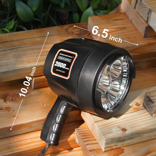 GOODSMANN Spotlight 12 Volt Spotlight Led up to 2000 Lumen Boat Handheld Spotlight Corded 12V DC Spot Light Marine Handheld Spotlight Led 12V DC Plug for Boat Hiking