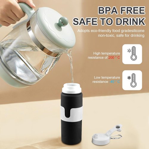 Collapsible Water Bottle - 26oz BPA-Free, Lightweight Leak-Proof Design | Portable Travel Bottle (Black)