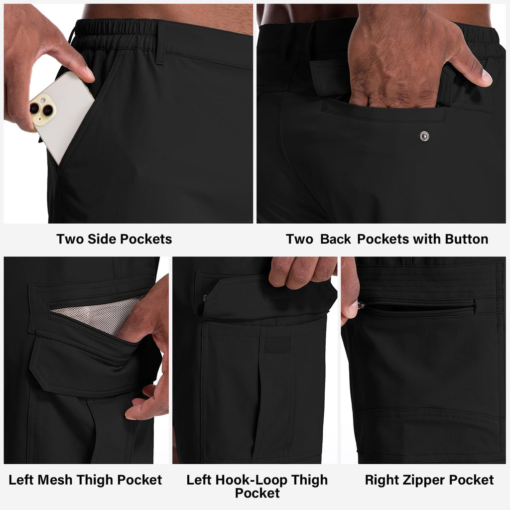 Jessie Kidden Mens Outdoor Casual Expandable Waist Lightweight Water Resistant Quick Dry Fishing Hiking Shorts #6222-Black,40